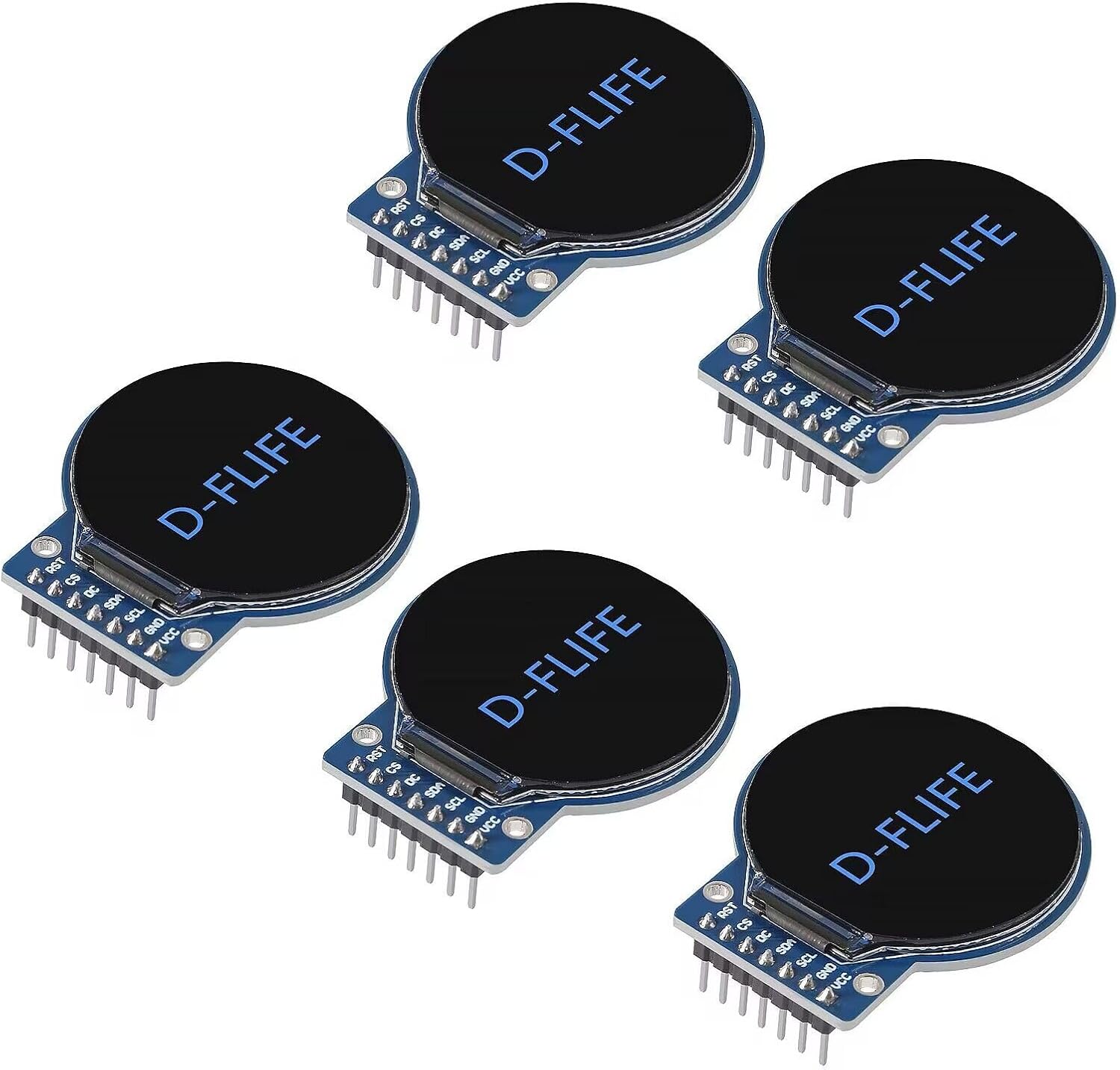 D-FLIFE 1.28-inch Round GC9A01 TFT Displays (5-Pack)