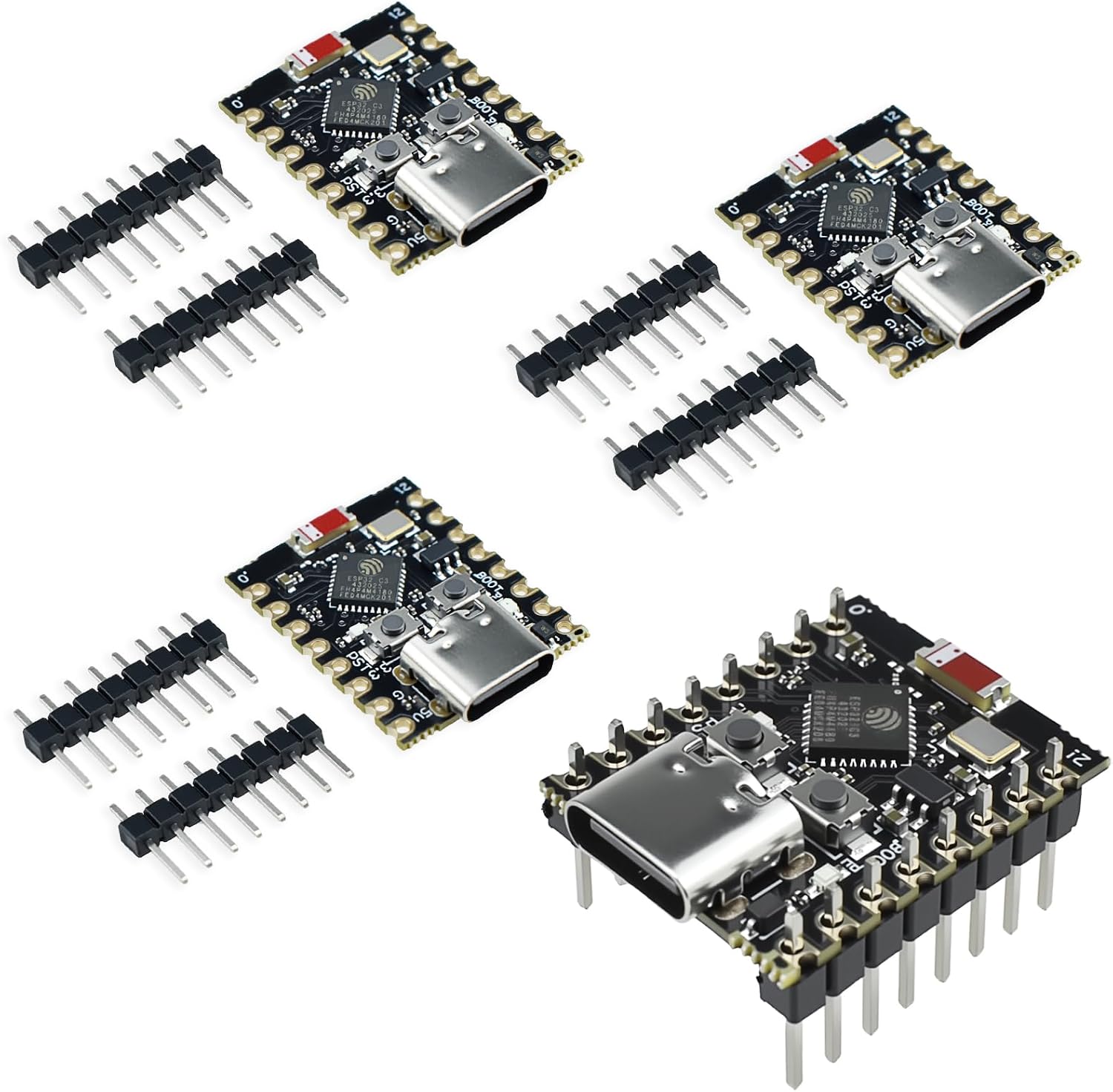 Four SATUY ESP32-C3 Super Mini development boards